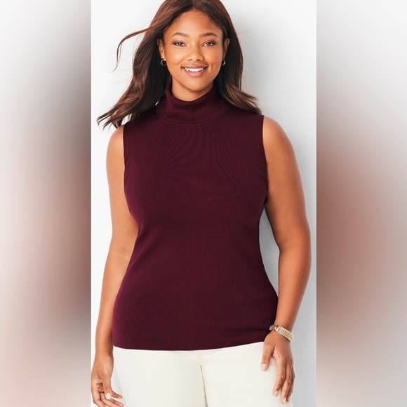 Talbots Tops - Talbots Petites Burgundy Sleeveless Turtleneck Knit Top